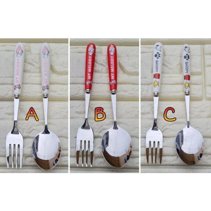 ```````] SENDOK SET GARPU GAGANG KERAMIK + KOTAK TRANSPARAN KARAKTER MELODY