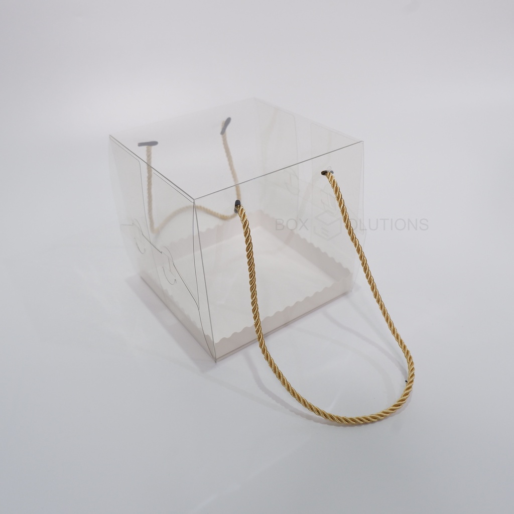

box mika handle / tali transparan square 16 x 16 x 16 cm