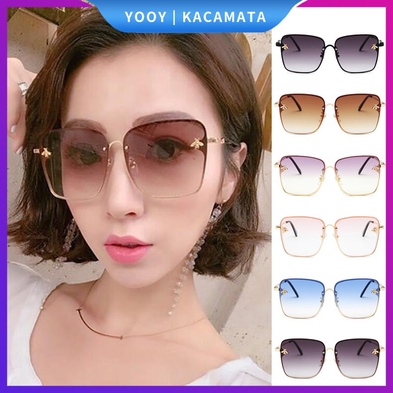 Kacamata Wanita INS Fashion Aksesoris Little Bee Gaya Pantai Big Frame Sunglasees