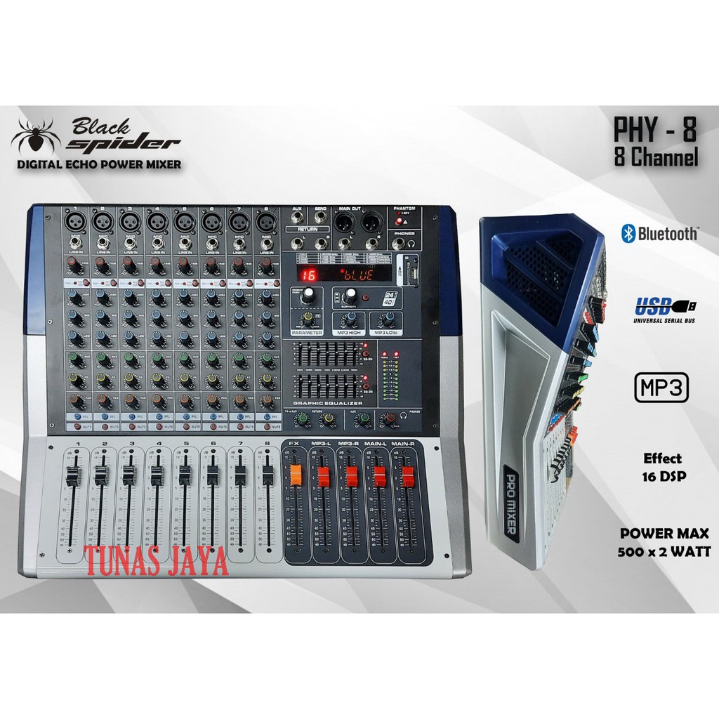 Power Mixer Blackspider PHY 8 Bluetooth Original