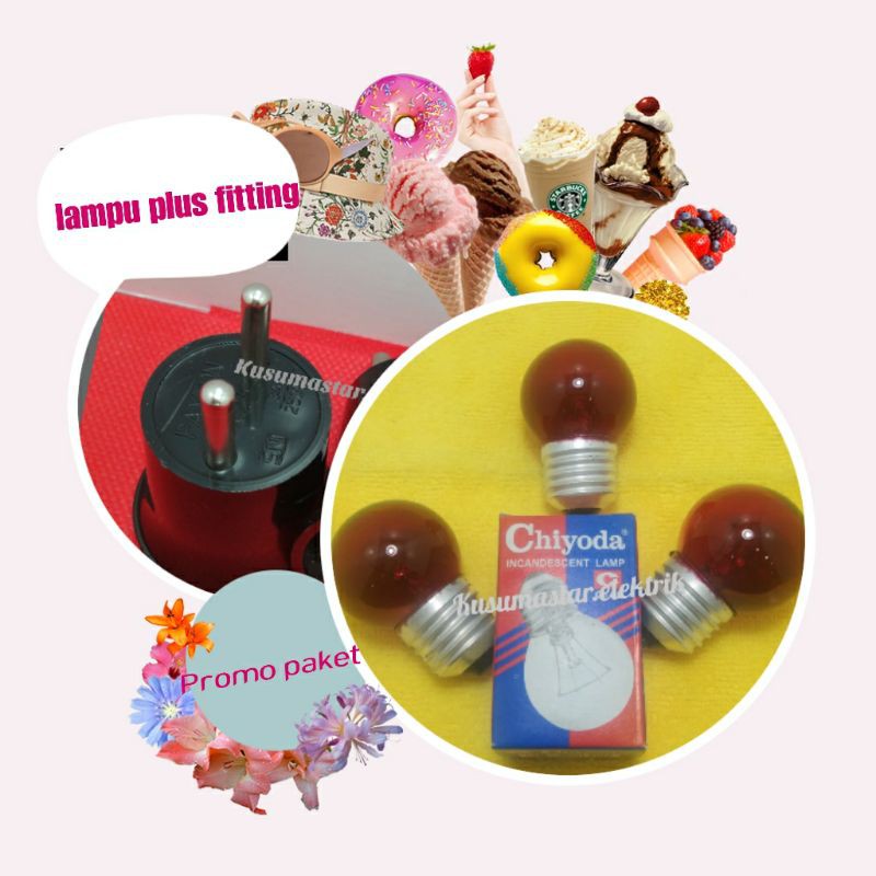 Lampu pijar 5 watt.merah.lampu pijar 5 watt.chiyodaplus fitting