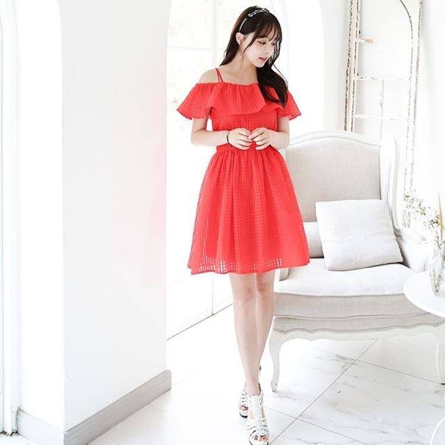 DS63 DRESS BAJU TERUSAN MERAH NATAL IMLEK WANITA IMPORT HONGKONG BANGKOK KOREA SALE