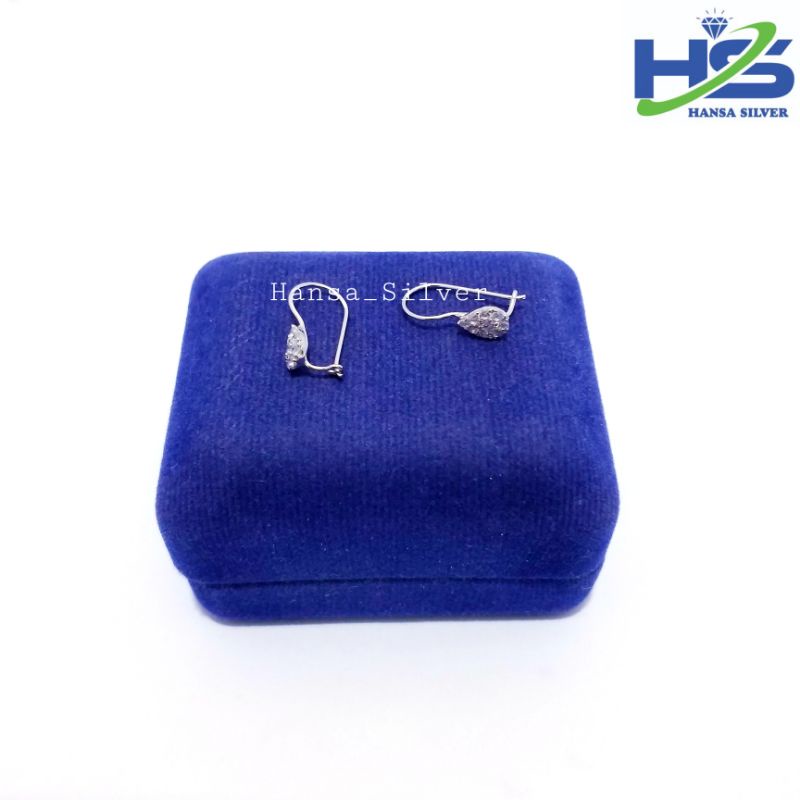 Anting Perak Asli Silver 925 Lapis Emas Putih Model Desi Permata Oval