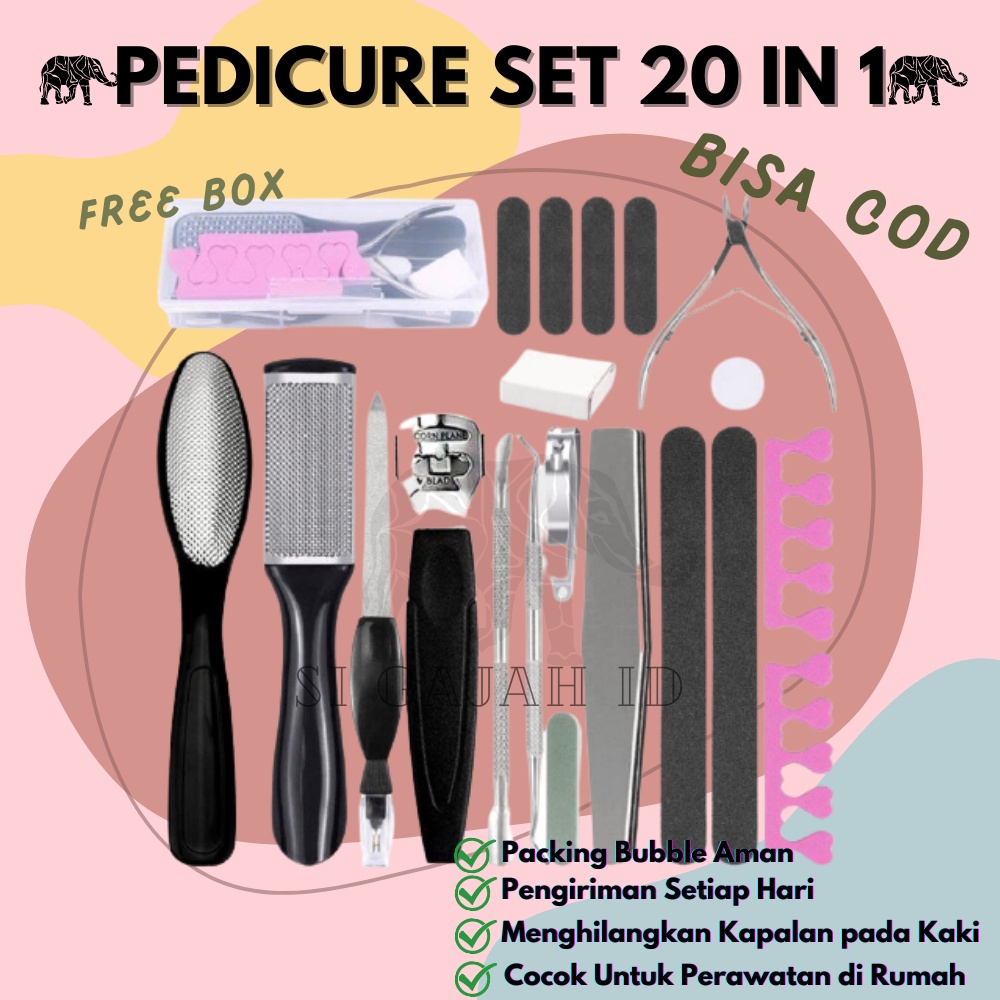 BISA COD Alat Perawatan Kaki Manicure Pedicure Profesional Foot Care Scraper Set 20 in 1 Black