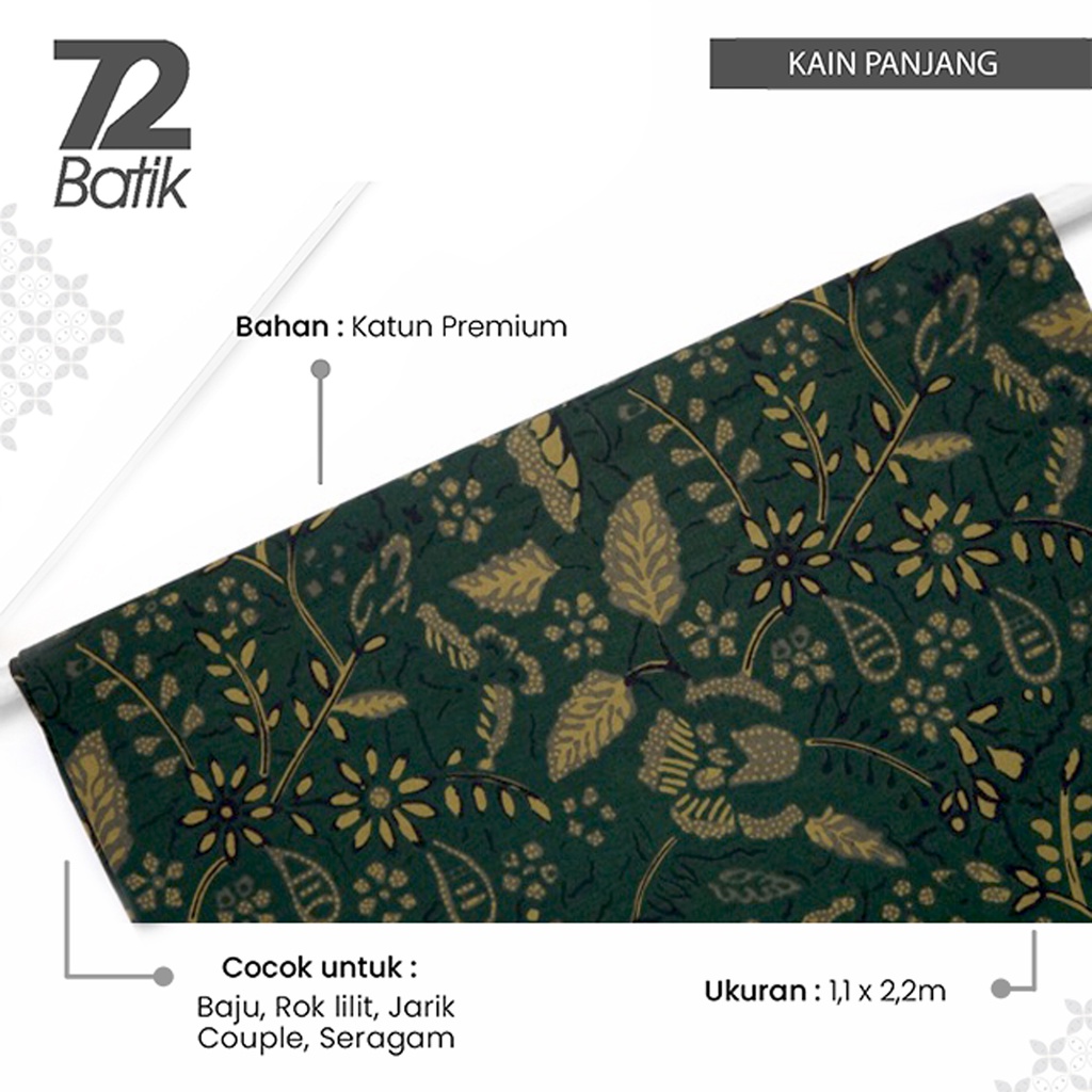 KAIN BATIK PREMIUM Bahan Katun Motif Kembang Setaman Warna Hijau Ijo 729167 CAP 72 - Jarik Jarit Samping Kebat Panjang Batik Katun Modern Premium Bahan Seragam Batik Pernikahan Kantor Keluarga Murah Kamen Jadi Batik Bali Lembaran