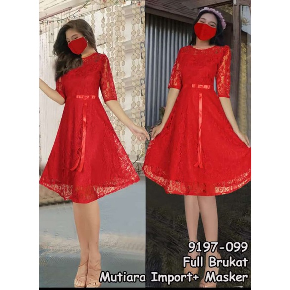 Dress brokat import , Dress Pesta, Dress Merah, Dress Putih, Dress CDA