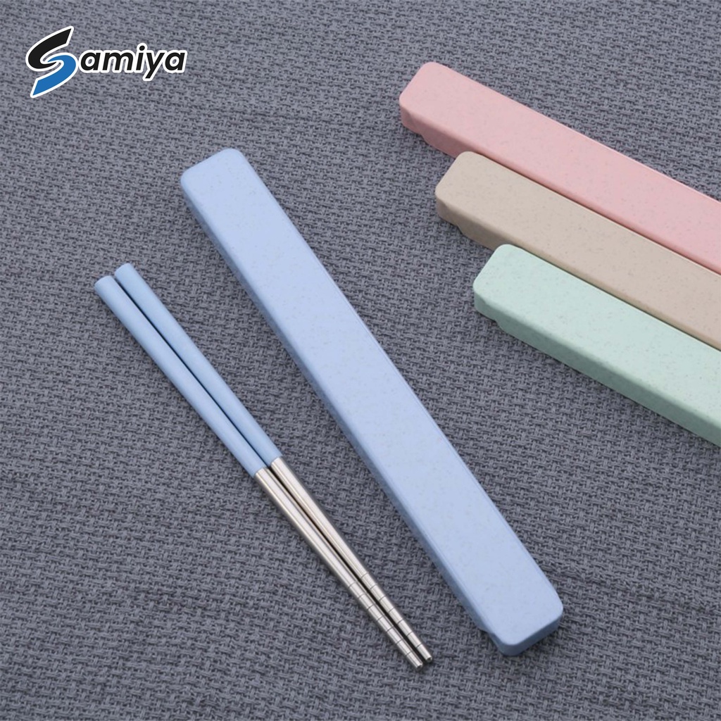 sumpit stainless portable wheat straw free box ( TERIMA CUSTOM PRINT NAMA dan LOGO ) / chopstick sujeo asia korea jepang chinese