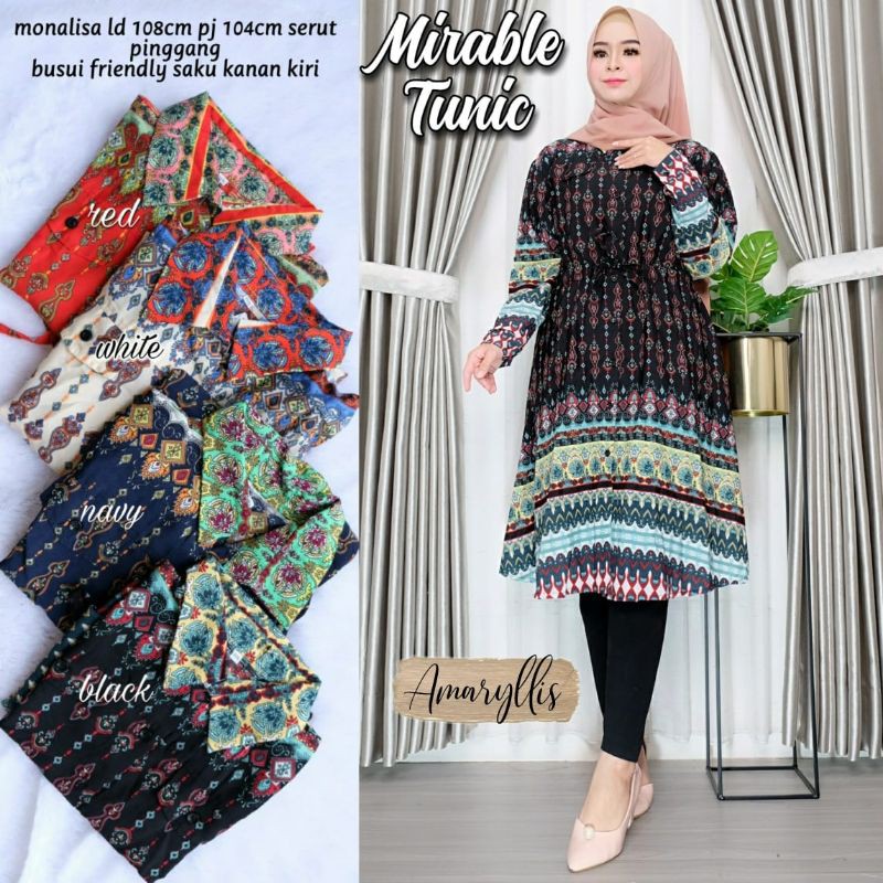 Tunik Mirable ORI Solo, busui friendly, serut pinggang warna super cantik-cantik ready stok
