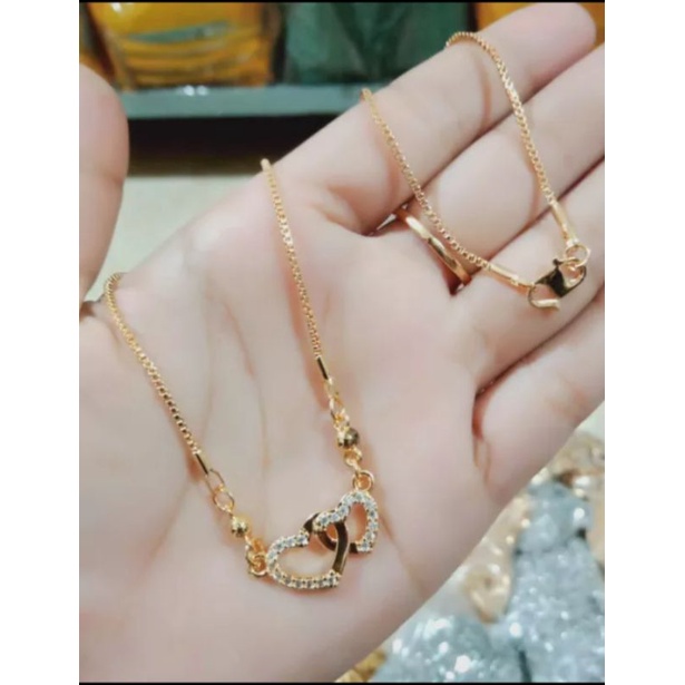 KALUNG PERMATA LOVE MEWAH LAPIS EMAS 24 K ANTI LUNTUR PERHIASAN WANITA PREMIUM