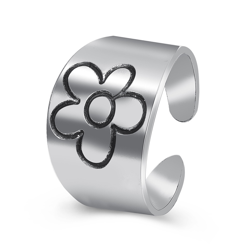 Cincin Adjustable Desain Bunga Bahan Metal Gaya Korea Untuk Wanita