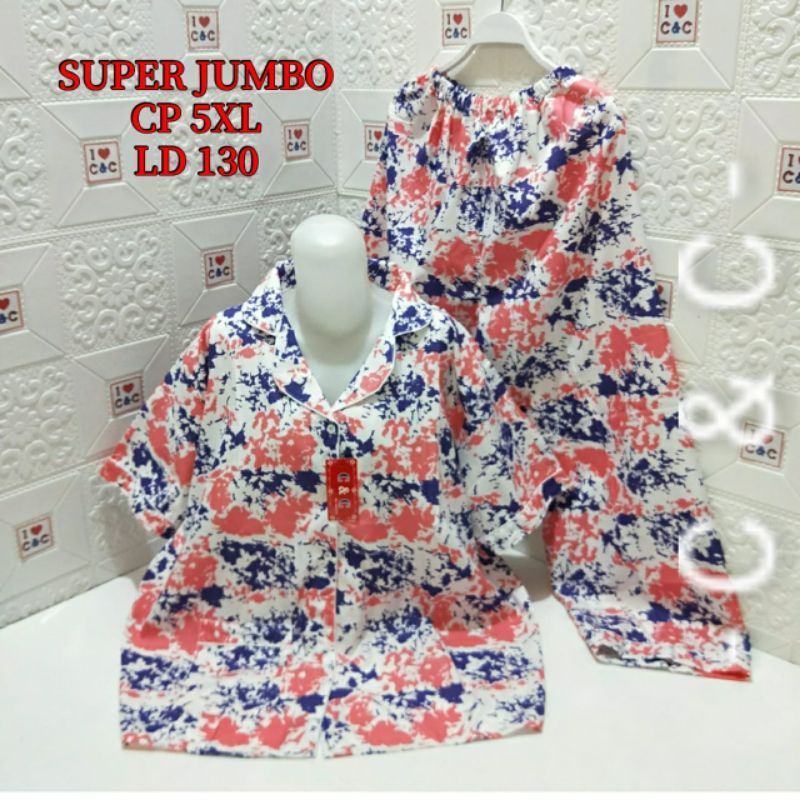 CNC - BAJU TIDUR WANITA PIYAMA CP SUPER JUMBO 5XL/LD 130/MICRO-Kombi salem