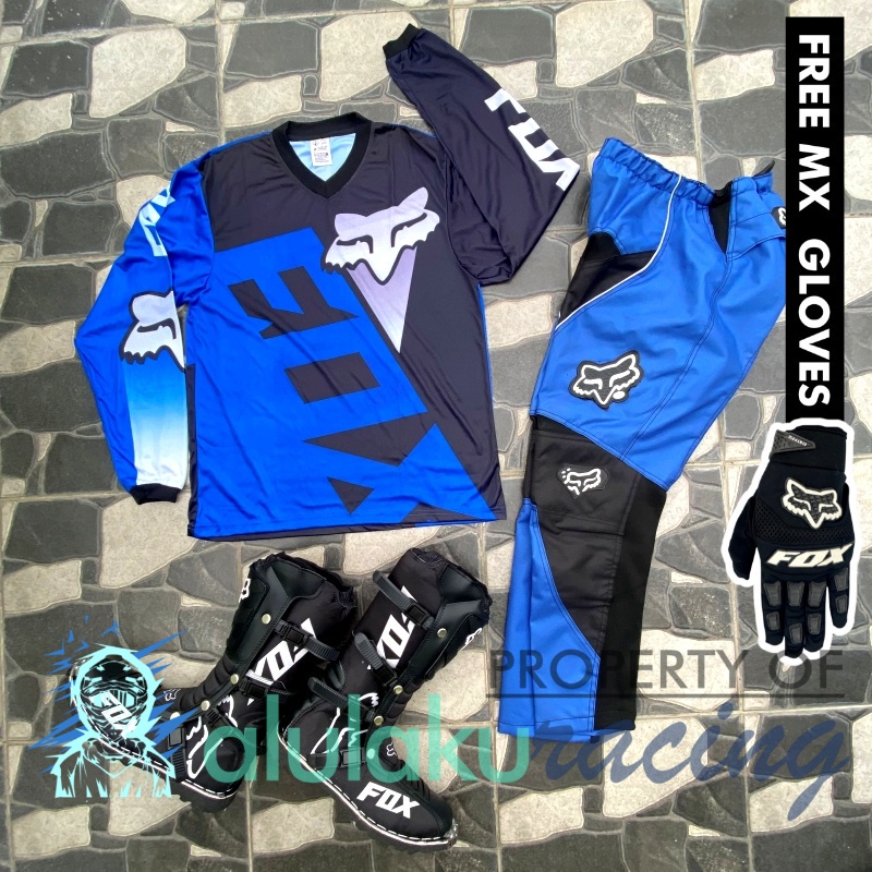 Jersey, Celana, Sarung Tangan &amp; Sepatu Fullprint with Protectors Fullset MX Trail Motocross - Paket Bundling FOCTFG060701-F41