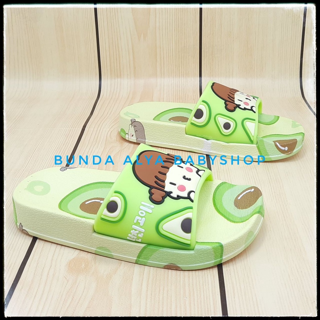 Sandal Anak Perempuan IMPORT Umur 2 - 7 Tahun Motif Kartun HIJAU Elastis - Sendal Anak Cewek Elastis Anti Licin Size 24 - 35