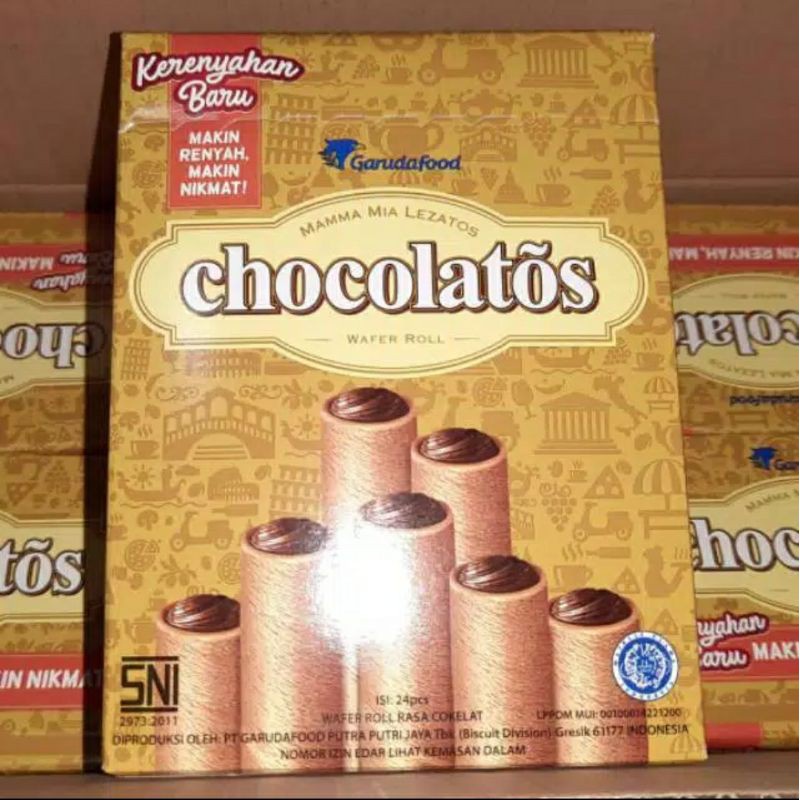 Chocolatos Wafer Roll 1 Box - 24 Pcs Dus Pak - Stick Coklat Murah Garuda Food