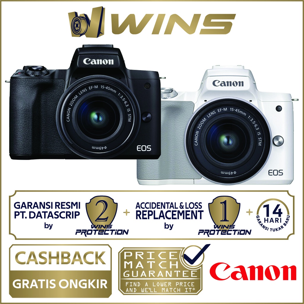 Canon EOS M50 Mark II Kit 15-45mm IS STM Garansi Resmi PT. Datascrip 2 Tahun