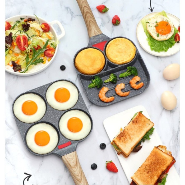 Teflon Sekat 3 Hole Frying Pan / Tamagoyaki Wajan Penggorengan Burger Telur Teflon