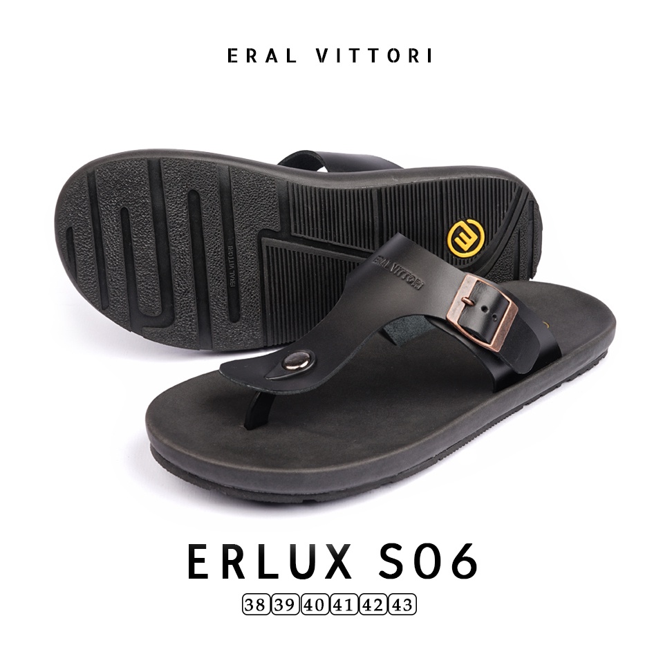 Eral Vittori - Erlux S06 Sandal Pria Kulit Harian Santai Hitam