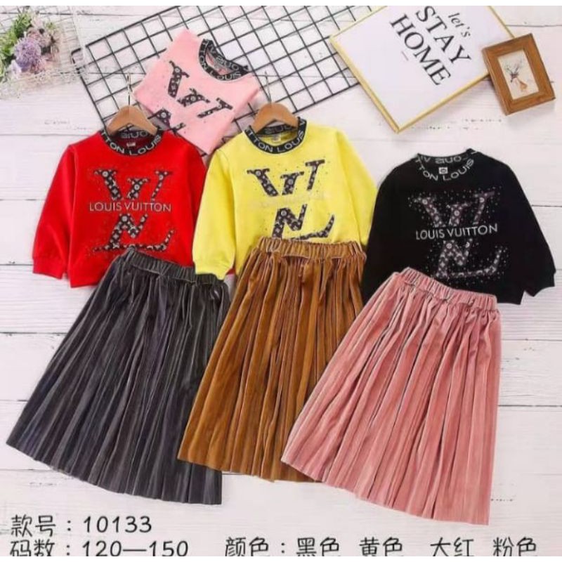 Setelan Rok Plisket panjang Anak Perempuan Cewe Import