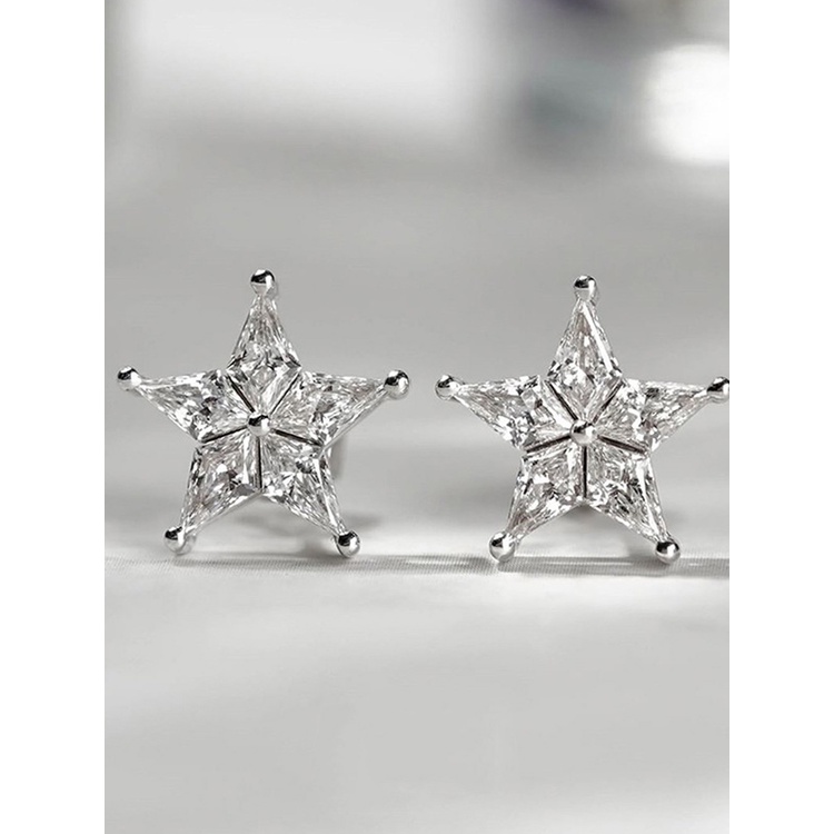 Anting Stud Kristal Cubic Zirconia Bentuk Bintang Warna Silver Untuk Wanita