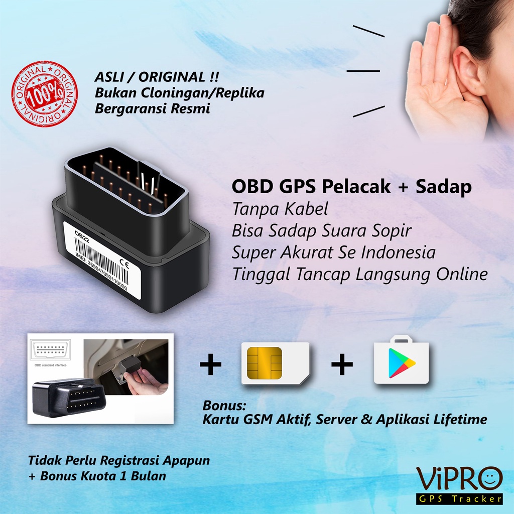 GPS Pelacak Mobil Bisa Dengar Suara Sopir | Free Kartu GSM Aktif dan Aplikasi | Original Concox OB22 OBD