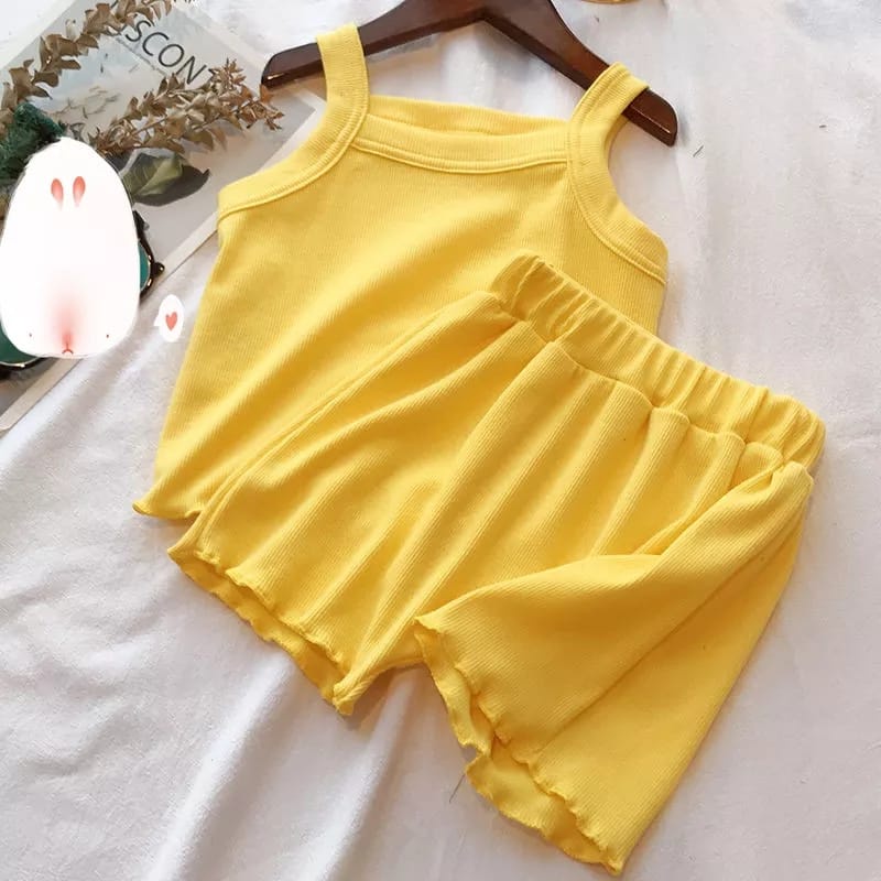 BEFAST - ZTL OOTD Setelan Anak DHANA / set anak singlet kiddy / Pakaian Anak-Anak Perempuan / Setelan Atasan Tanpa Lengan+Celana Pendek / Fashion Anak Perempuan Santai / Baju Rumahan Anak Perempuan / Terbaru 2022 / Terlaris