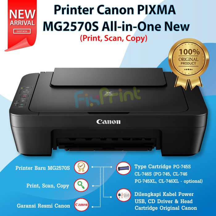 Printer Canon PIXMA MG2570S MG2577s E410 MG 2570s E-410 Multifungsi Inkjet Print Scan Copy All in One Garansi Resmi With Cartridge Black Color