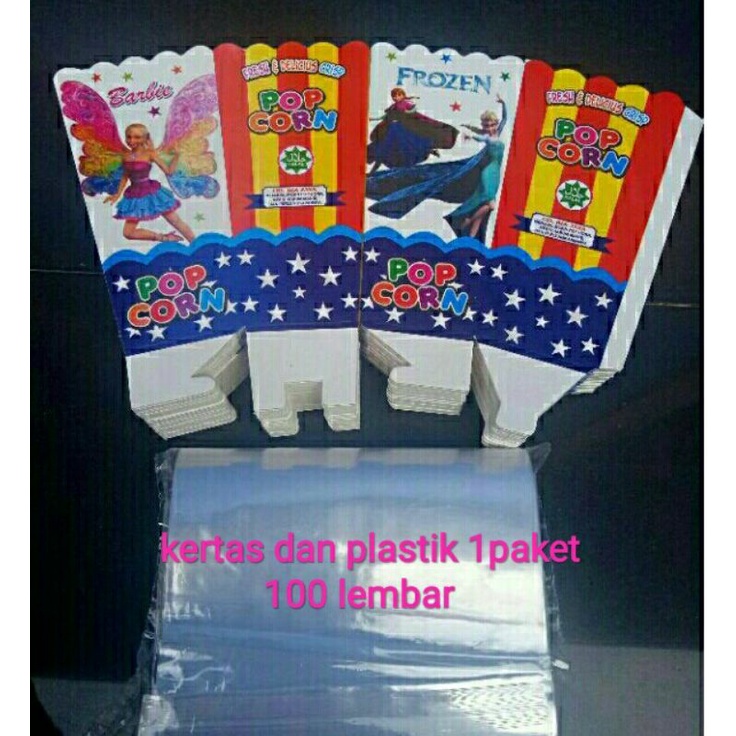 

kertas popcorn 12x6 + plastik ukuran 13x30