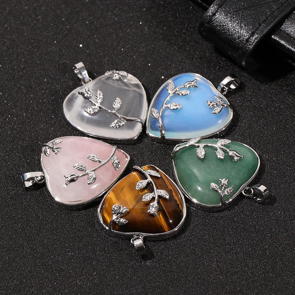 Lily Heart Kalung Liontin Fashion Mineral Batu Permata Chakra Reiki Stone Nature Crystal Quartz