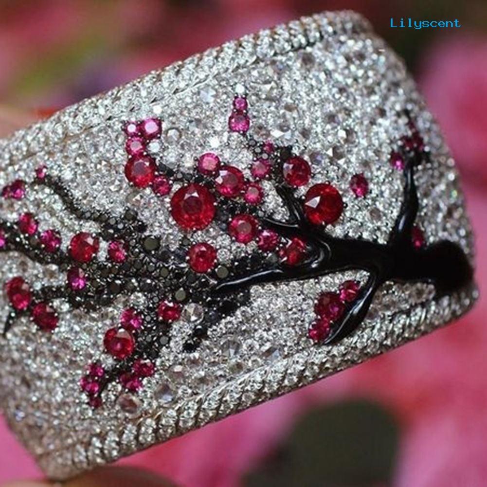 Ls Cincin Wanita Desain Ranting Pohon Plum Hias Berlian Imitasi Mewah Untuk Pesta / Hadiah