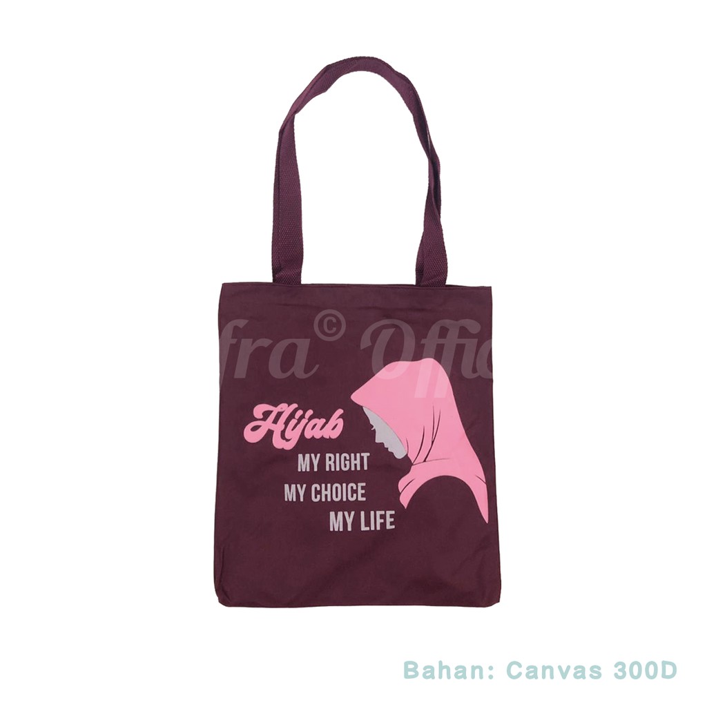 Shifra Tas Tote Kanvas Gambar Hijab Pattern Daun