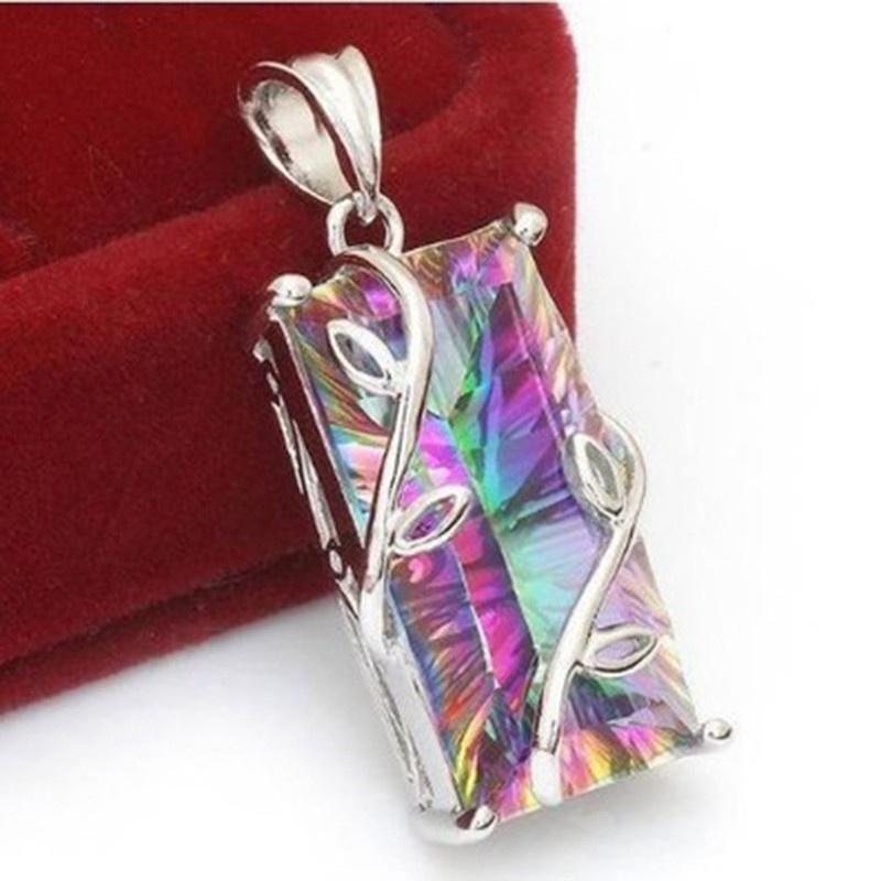 New 1pcs Hot sale Jewelry Rainbow Crystal Glass Leaves Square Pendant Necklaces For Women