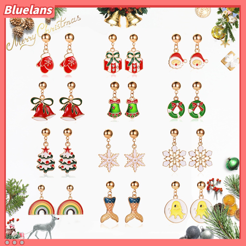 Anting Stud Liontin Pohon Natal Snowflake Labu Untuk Wanita