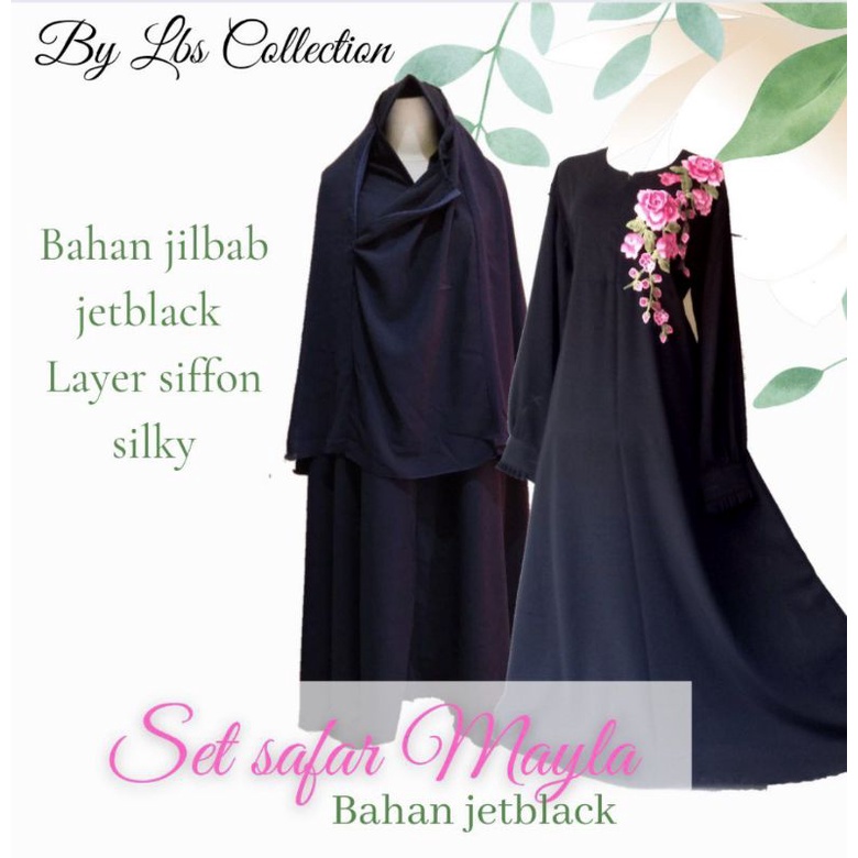 set hijab syari jubah akhwat hitam elegan berkualitas real picture muraah