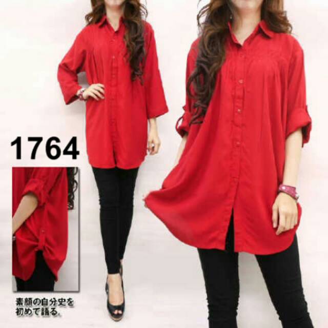 UNION11 -  KEMEJA JUMBO XXXL POLOS MERAH / KEMEJA KERJA WANITA JUMBO / ATASAN BIG SIZE WANITA