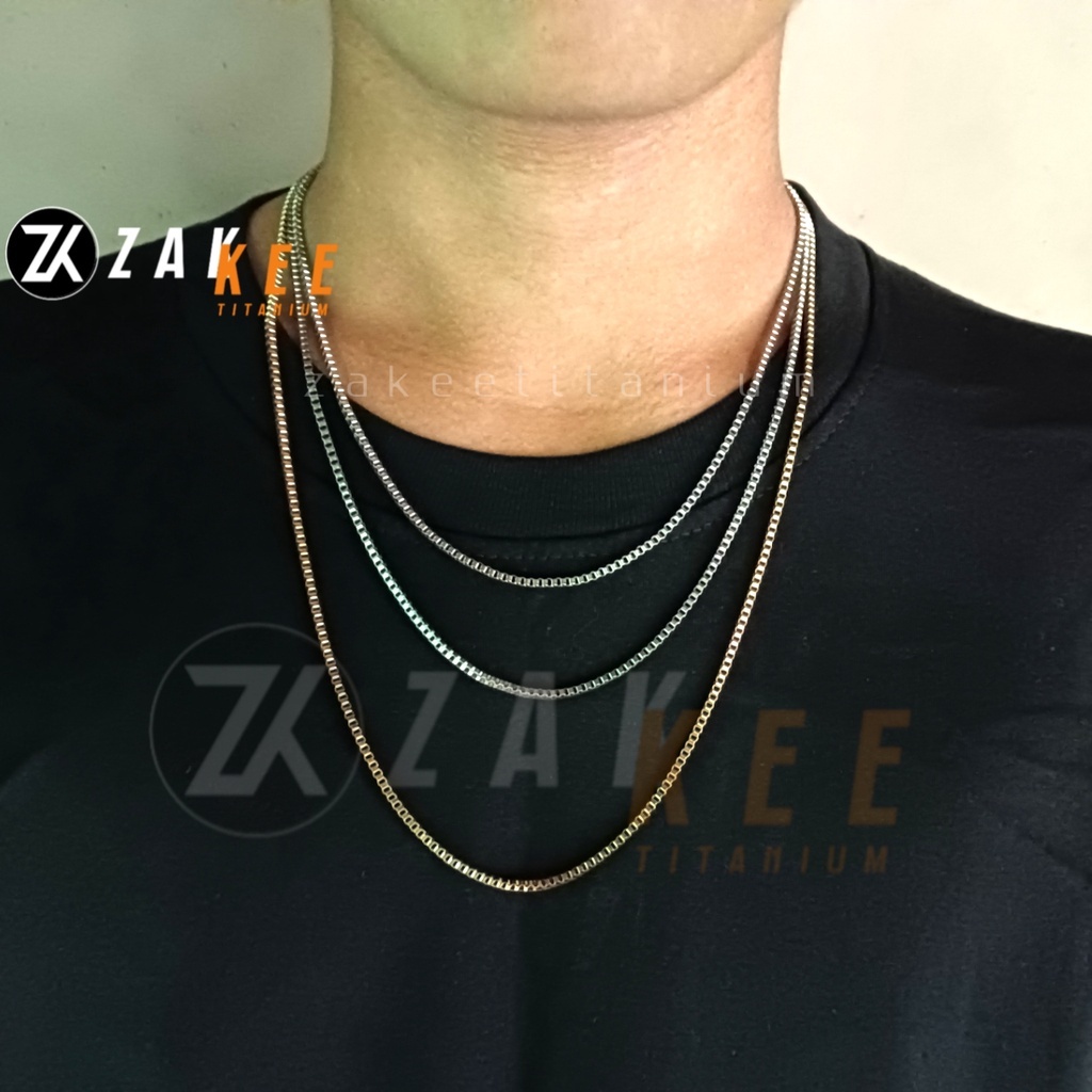 Kalung Pria Wanita Titanium Anti Karat Silver Cowok Cewek Perak Emas Putih Rantai Stainless Steel Italy