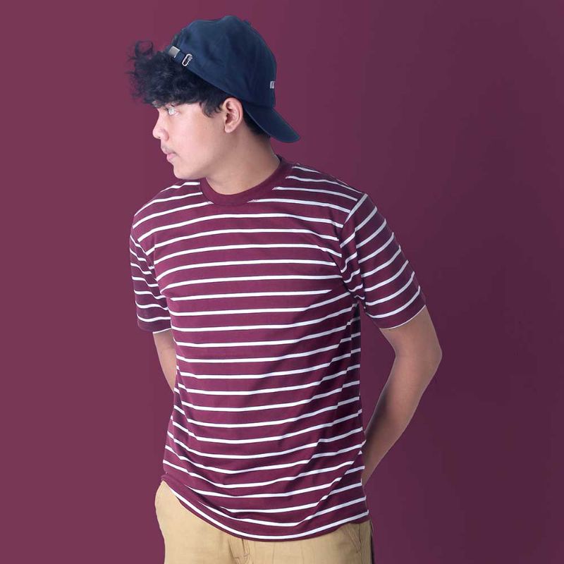 11 Warna - Baju Kaos Salur Lengan Pendek Stripe Garis Strip Atasan Pria Wanita Cowok Cewek Dewasa Cotton Combed 30s Garis Samping | Kaos Distro Bandung