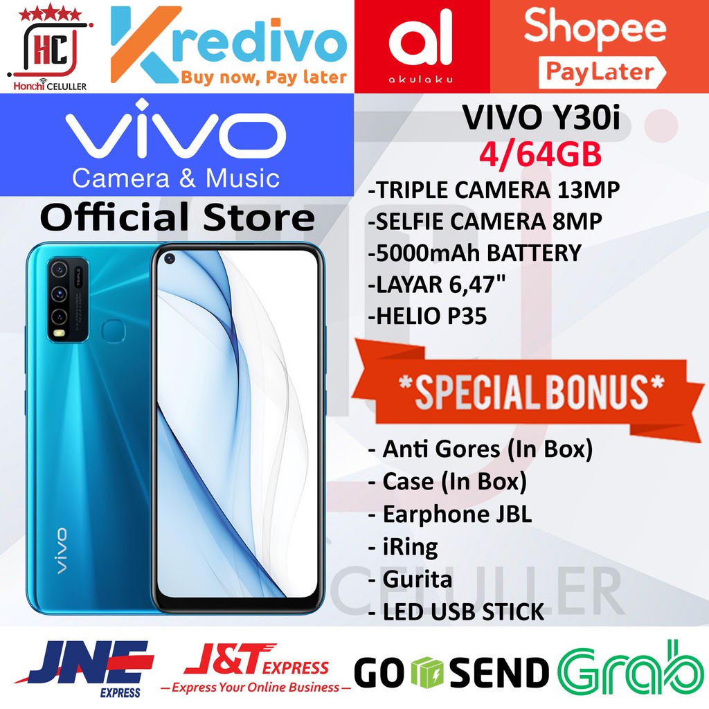 VIVO Y30i 4/64GB GARANSI RESMI ORIGINAL FULL BONUS