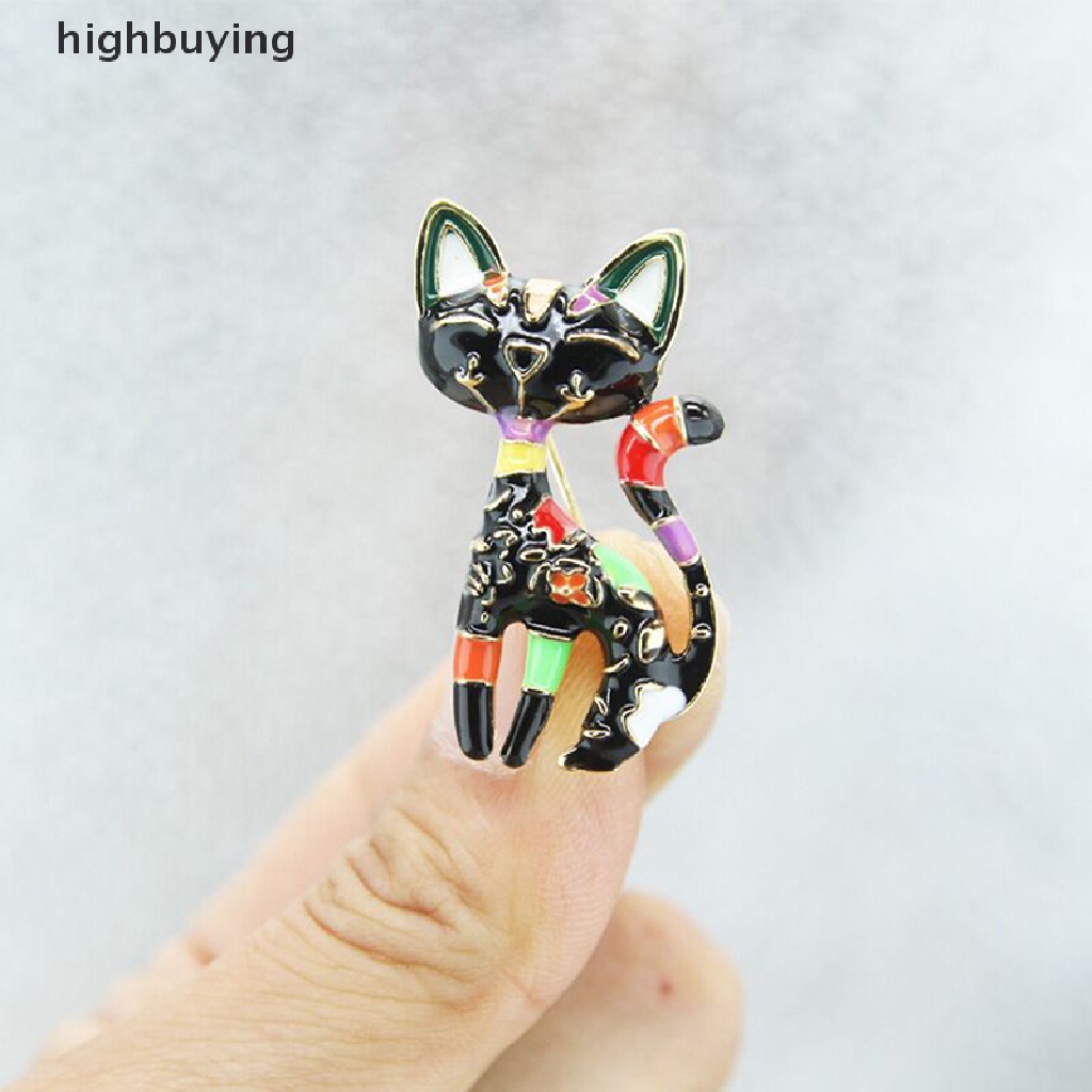 Hbid Bros Pin Enamel Desain Kucing Bunga Abstrak Cina Multi Warna Untuk Wanita