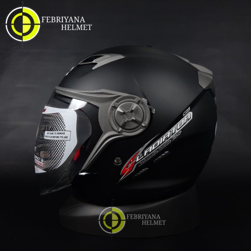HELM NHK GLADIATOR SOLID BLACK DOFF HALFFACE DOUBLE VISOR