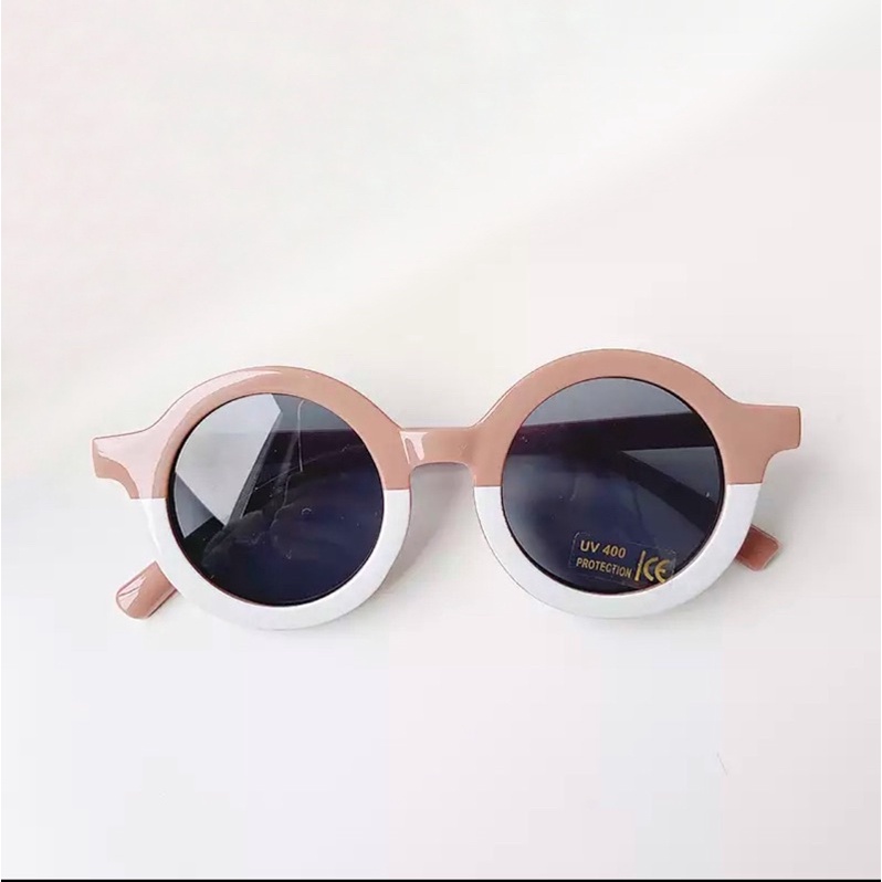 Little Whimsea Retro Sunnies / Kacamata Hitam Anak Unisex bentuk O/Kacamata Anak-Two-Toned Coffee