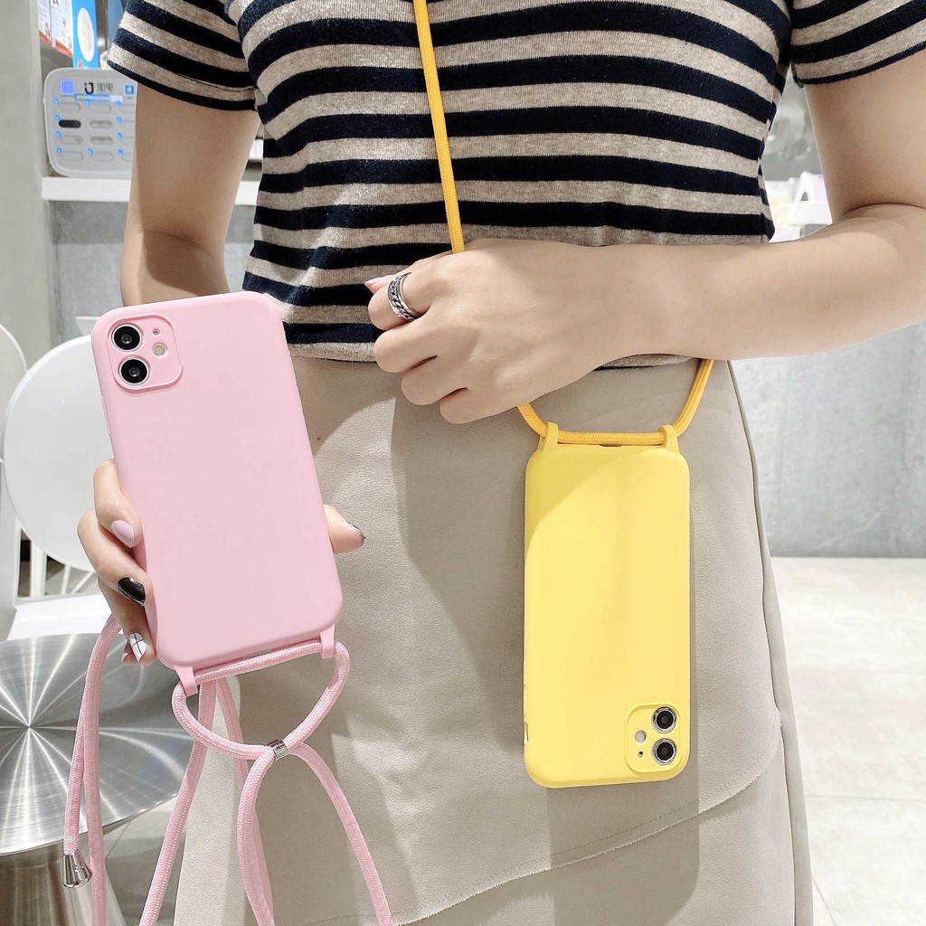 Crossbody Lanyard Liquid Silicone Case iphone 7+ 8 Plus XR Xs Max 11 Pro Max Precise Lens hole Soft iphone case