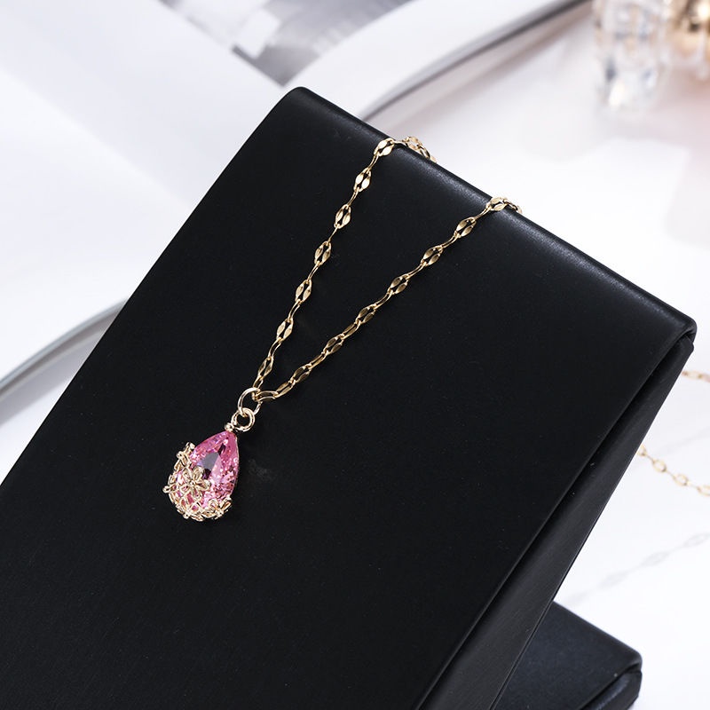 Kalung Batu Permata Water Drop Air Mata Malaikat Kalung Kristal Berlapis Emas Berlian L20