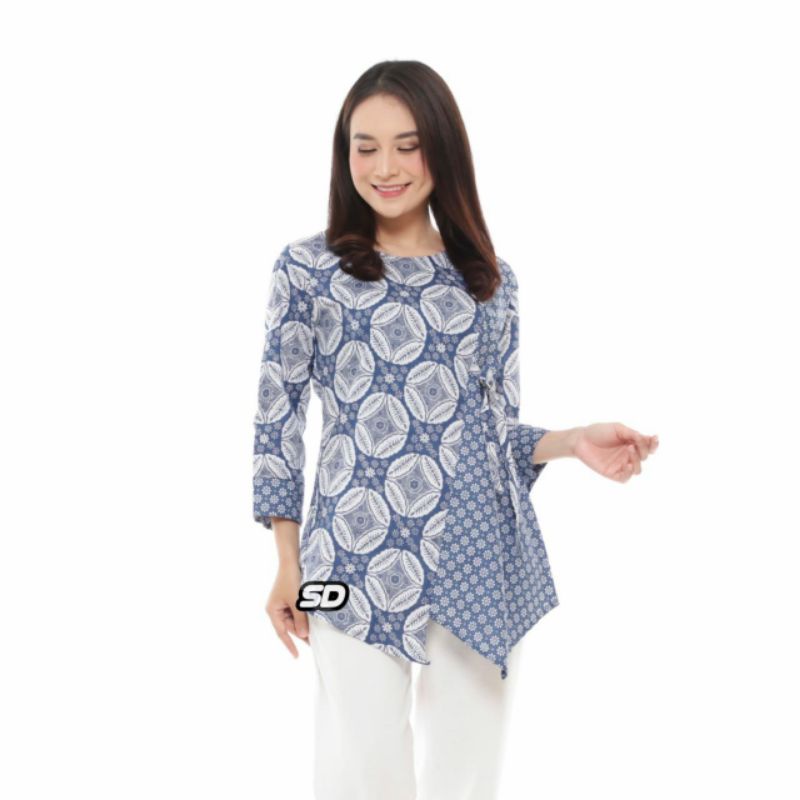 tey-17 Batik wanita ASJ SA HRB026 Kenongo Kemeja Tosca Pendek-Kembang truntum.
