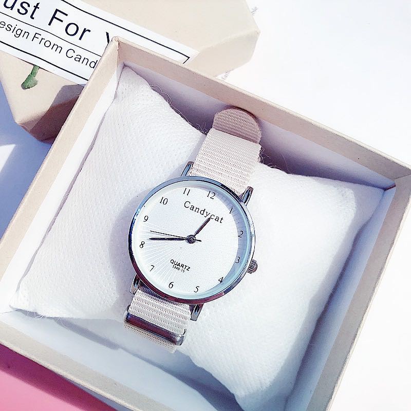 [BAYAR DITEMPAT] Jam Tangan Wanita Analog Quartz Casual Simple Chic Strap Nylon Untuk Fashion Watch-35-7 Putih
