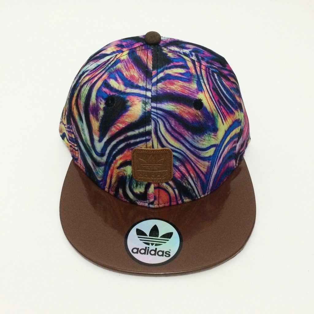 Topi Snapback Adidas Corak Ungu Kulit Coklat import murah
