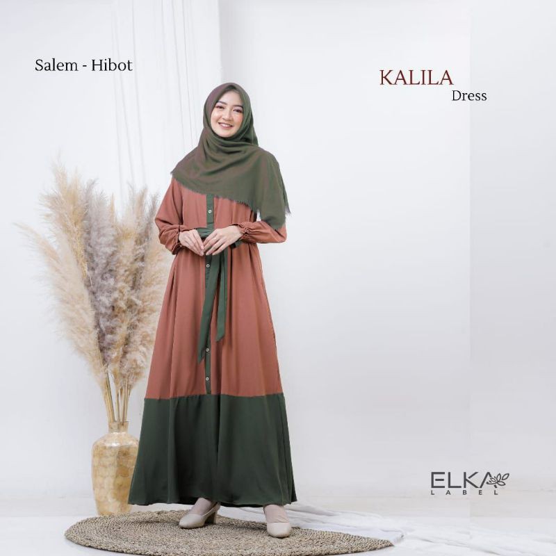 ELKA LABEL / Gamis Kalila two tone / gamis kombinasi dua warna/ gamis murah busui tali pinggang a