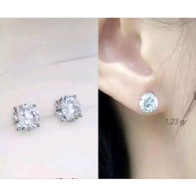 anting/giwang mata satu silver mewah perhiasan wanita titanium silver