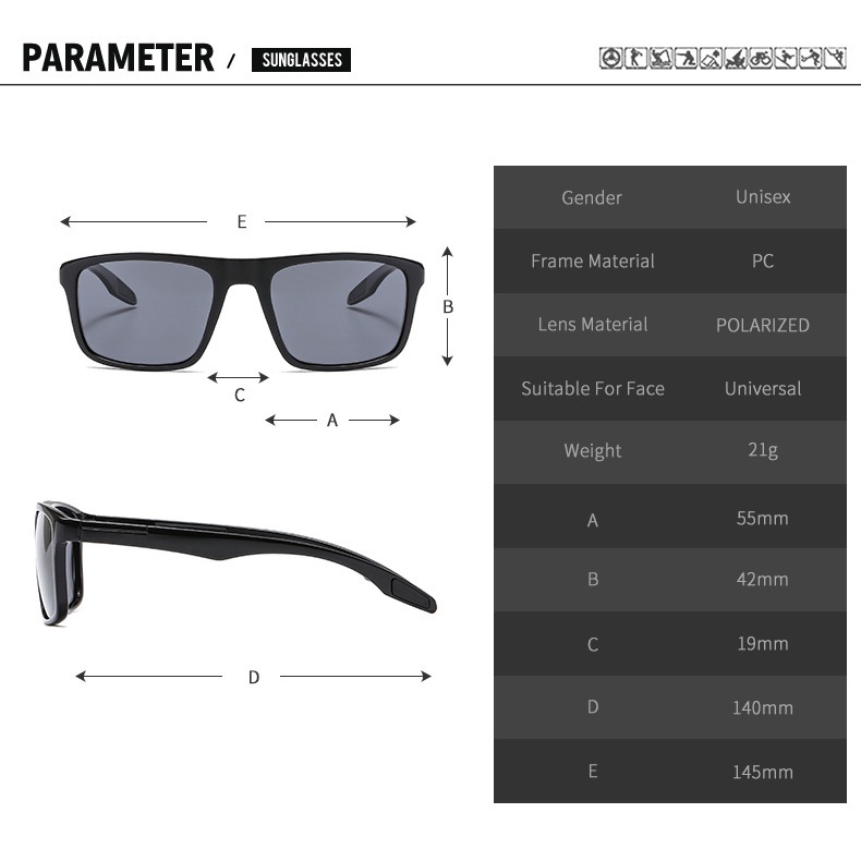 Classic Sports Uv400 Polarized Square Shades Sunglasses for Men