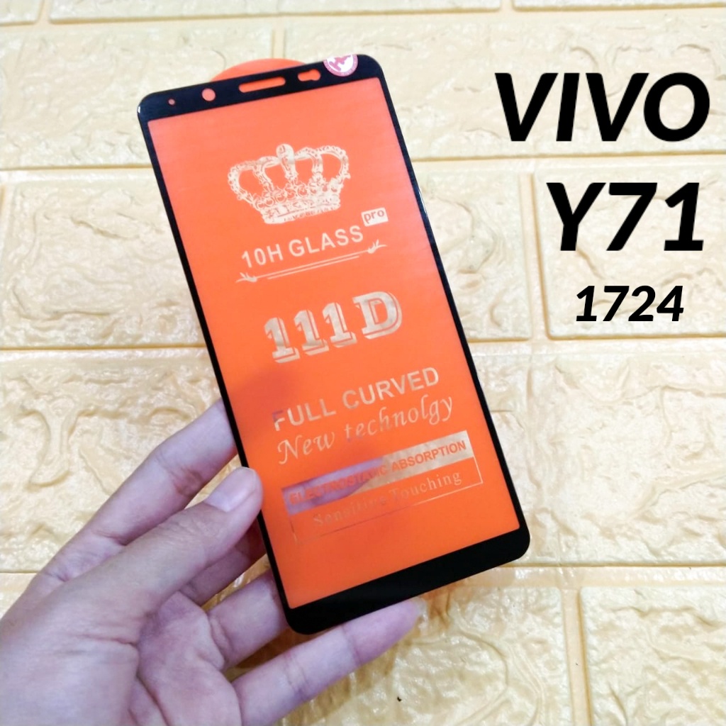 TG FULL VIVO Y71 / vivo 1724 Tempered Glass Anti Gores Kaca Warna Hitam Free Packing Bubble Wrap