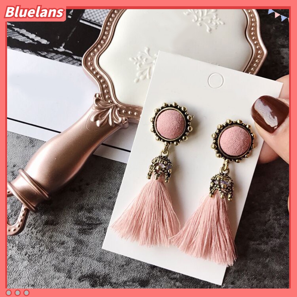 Bluelans Anting Stud Rumbai Bentuk Bulat Gaya Vintage Untuk Wanita